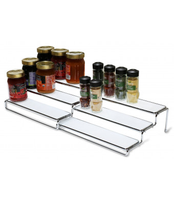DecoBros 3 Tier Expandable Cabinet Spice Rack Step Shelf Organizer (12.5 - 25 Inch) - Chrome