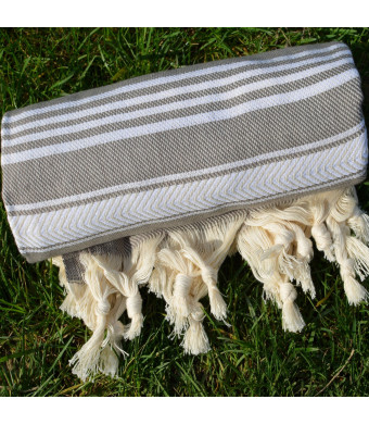Gray Turkish Towel Peshtemal - 100% Natural Dyed Cotton - for Beach Spa Bath Swimming Pool Hammam Sauna Yoga Pilates Fitness Gym Picnic Blanket (Dand