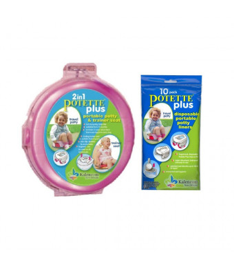 Kalencom 2-in-1 Potette Plus Pink Traval Potty w/ 10 Potty Liner Re-fills