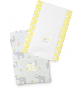 SwaddleDesigns Baby Burpies, Elephant and Chickies (Set of 2 in Yellow)