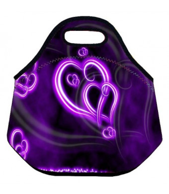 Fashional Purple Hearts Boys Girls Insulated Waterproof Carrying Lunch Tote Bag Cooler Box Neoprene lunchbox Container Soft Case baby Handbag School 