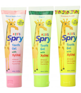 XLEAR Kids's SPRY Tooth Gels with Natural Xylitol, Bubble Gum, Original, Strawberry Banana