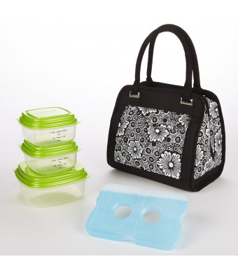 Fit and Fresh Ashland Lunch Bag Kit with Reusable Container Set and Ice Pack, Lacey Floral