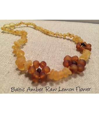 Raw Unpolished Baltic Amber Teething Necklace for Babies (Unisex) (Large beads Honey Multi Cherry Black Red Milk White Butter Yellow Cognac Brown Lem