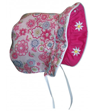 N'Ice Caps Baby Girls Solid to Print Reversible Sun Bonnet