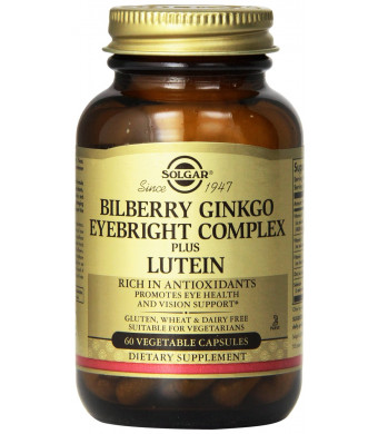 Solgar Bilberry Ginkgo Eyebright Complex Plus Lutein Vegetable Capsules, 60 Count