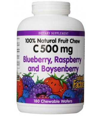 Natural Factors - Vitamin C 500mg, 100% Natural Fruit Chew, Blueberry, Raspberry, and Boysenberry, 180 Chewable Wafers