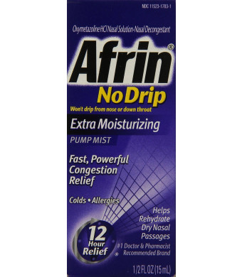 Afrin No Drip 12 Hour Pump Mist, Extra Moisturizing, .5-Ounce Pump