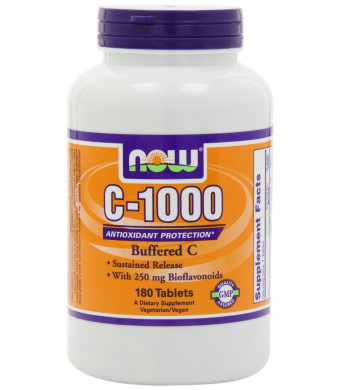 NOW Foods C-1000 Buffered C with 250mg Bioflavonoids Sustained Release 180 Tablets