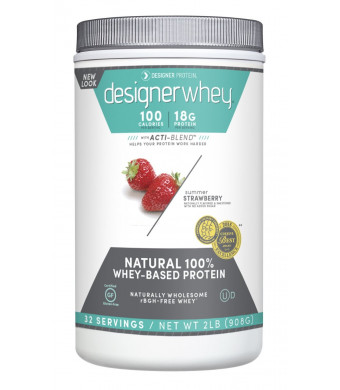 DESIGNER WHEY 100% Premium Whey Protein Powder, Summer Strawberry, 2 Pound Container