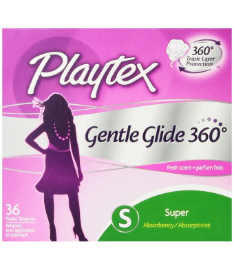 Playtex Gentle Glide Tampons, Fresh Scent Super Absorbency, 36 count (Pack of 2)