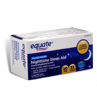 Equate - Nighttime Sleep Aid 50 mg, Maximum Strength, 32 Softgels (Compare to Unisom SleepGels)