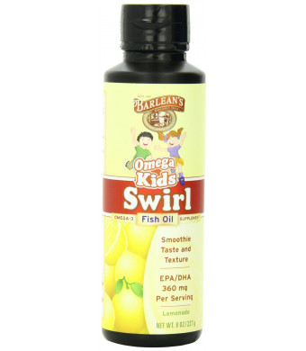 Barlean's Organic Oils Kid's Omega Swirl Fish Oil, Lemonade Flavor, 8 Ounce Bottle