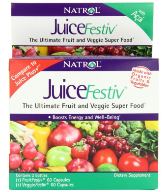 Natrol JuiceFestiv Dietary Supplement Capsules, 60 Count FruitFestiv and 60 Count VeggieFestiv