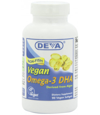 DEVA Vegan Vitamins Vegan DHA (Algae) 200mg Vegan Softgels, 90-Count Bottle