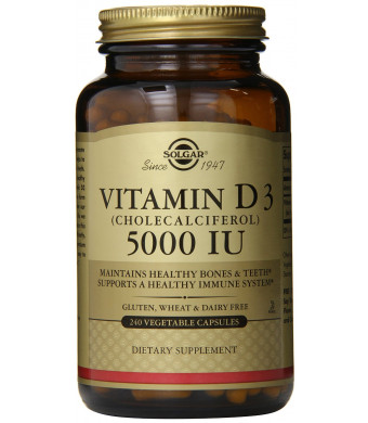 Solgar Vitamin D3 Cholecalciferol 5000 IU Vegetable Capsules, 240 Count