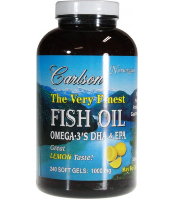 Carlson Labs Very Finest Fish Oil, Lemon, 1000mg, 240 Softgels