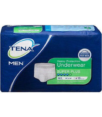 TENA for Men Heavy Protection Underwear, Super Plus Absorbency, Medium/Large, 16 Count