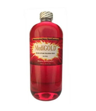 MediGOLD (20 ppm of 99.99+% Pure Bioavailable Colloidal Gold) - 500 mL (16.9 Fl Oz)