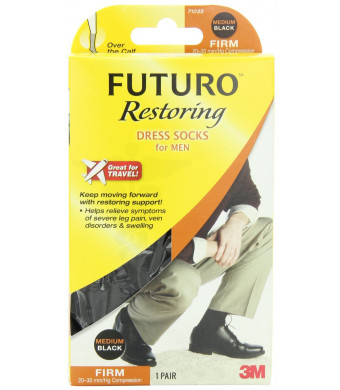 Futuro Restoring Men's Dress Socks, Black, Medium, Firm (20-30 mm/Hg)