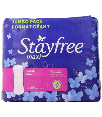 Stayfree Maxi Pads Super, 66 Count