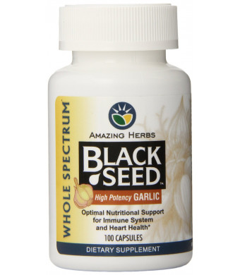 Amazing Herbs Black Seed with High Potency Garlic Capsules, 100 Count