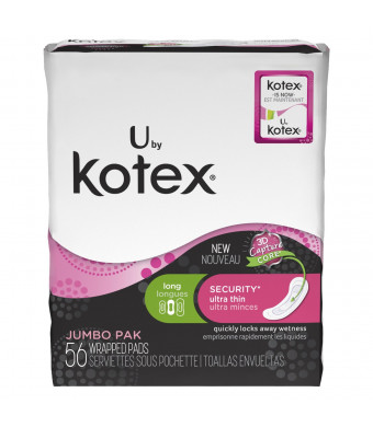 U by Kotex Security Ultra Thin, Long, Unscented, 56 Count