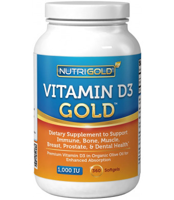 Vitamin D3 1000 IU, 360 Mini Softgels (GMO-free, Preservative-free, Soy-free, USP Grade  Natural Vitamin D in Organic Olive Oil)