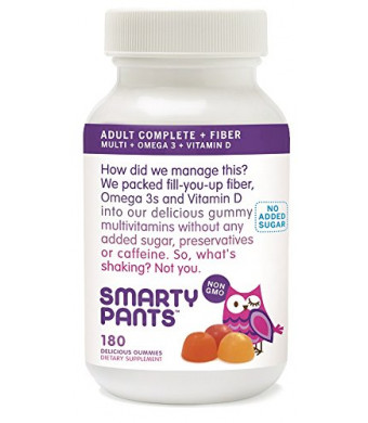 SmartyPants Adult Complete plus Fiber: Multivitamin, Omega 3, Vitamin D, No Added Sugar, 180 count