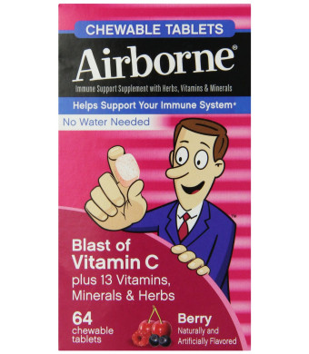 Airborne Vitamin C 1000mg Immune Support Supplement, Chewable Tablets, Berry, 64 Count