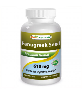 #1 Fenugreek Seed 610 mg 360 Capsules by Best Naturals - Supports lactation and post-natal health - Manufactured in a USA Based GMP Certified and FDA