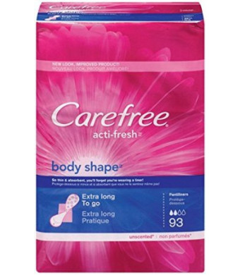 Carefree Acti-Fresh Body Shape Pantiliners Extra Long Unscented - 93 CT