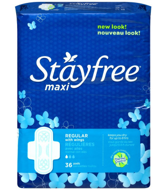 Stayfree Maxi Pads Regular with Wings, 36 Count