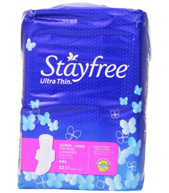 Stayfree Ultra Thin Pads Super Long with Wings, 32 Count