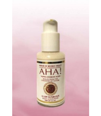Nonie of Beverly Hills AHA! 15 SPF Sunblock. 100% Natural. 3.5 OZ Glass Bottle