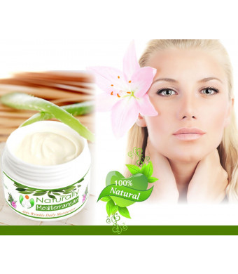 Naturally Mediterranean Natural Facial Moisturizer Cream with Aloe Vera, Argan Oil, Jojoba, Vitamin E and Airless Pump, 1.69 Ounce