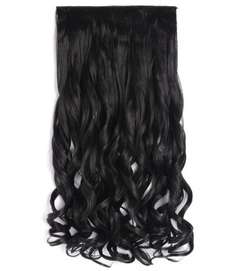 OneDor 20"  Curly 3/4 Full Head Synthetic Hair Extensions Clip On/in Hairpieces 140g 5 Clips (1b- Off Black)