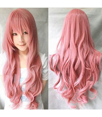 Anogol Free Hair Cap + 32'' 80cm Long Wavy Hair Vocaloid Fluttershy Wig Women's Pink Party Wigs