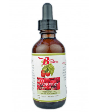 Red Raspberry Seed Oil - 2 Fl Oz (60 mL) Glass Bottle w/ Dropper - 100% Pure, Natural and Cold Pressed - Berry Beautiful