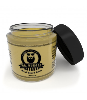 Mr Rugged Beard Balm 1.8oz - Natural Beard Balm Conditioner with Argan Oil - Jojoba Seed Oil - Olive Oil - Soybean Oil - Beeswax - Wheat Germ Oil - P