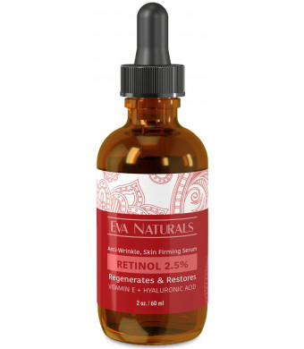 Eva Naturals Retinol Serum 2.5% - Anti Wrinkle, Anti Aging, Smoothing, Facial Serum with Aloe, Vitamin E, Green Tea and Jojoba Oil - Larger Size Bott