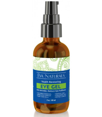 Eva Naturals Eye Gel - Larger Size 2 oz Bottle - Best Firming Eye Cream Treatment for Dark Circles, Puffy Eyes, Crow's Feet Wrinkles and Fine Lines (