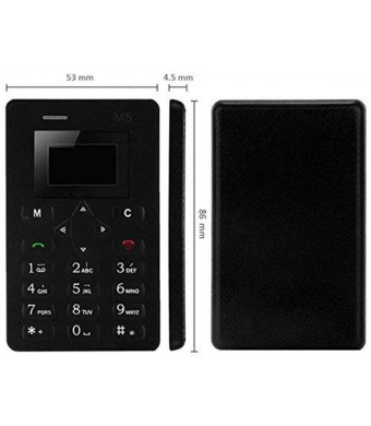 Aeku M5, 1.0 Inch 4.5mm Ultra Thin Fashionable Mini Mobile Positioning Card Phone, Micro SIM (black)