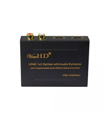 ViewHD HDMI 1x2 Splitter with Integrated Audio Extractor with RCA L/R Stereo and Optical Audio Outputs | VHD-1X2HSACi