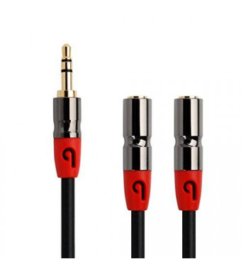 PlugLug 3.5mm Headphone Splitter - 3.5mm Male to 3.5mm Double Female Cable (Black) - New Design for iPhone, iPad, Smartphones