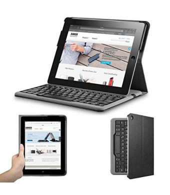 Anker Bluetooth Folio Keyboard Case for iPad 4 / 3 / 2 with 6-Month Battery Life Between Charges and Comfortable Low-Profile Keys