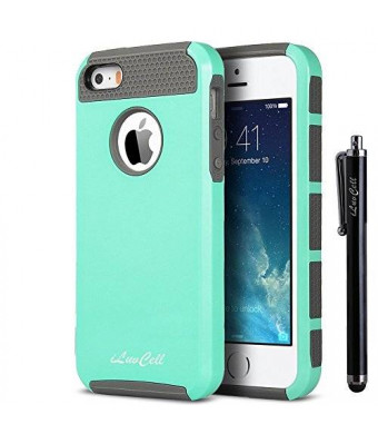 iPhone 5S Case, iLuvCell iPhone 5S Case, iLuvCell Hybrid Dual Layer Shockproof Case for iPhone 5S / iPhone 5 with Stylus (Blue/Grey)