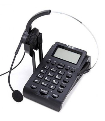 Dialpad with Headset, Coodio Corded Phone [Call Center] Telephone with Headset and Recording Cable and Tone Dial Key Pad / Redial - C777
