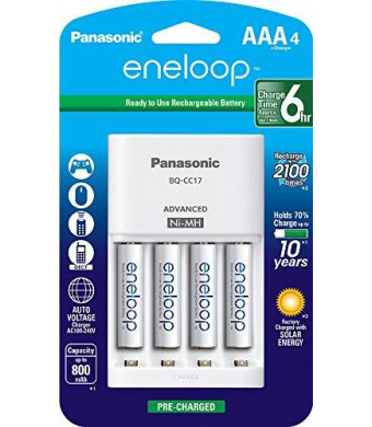 Panasonic K-KJ17M3A4BA Cell Battery Charger with eneloop AAA New 2100 Cycle Rechargeable Batteries, 4 Pack