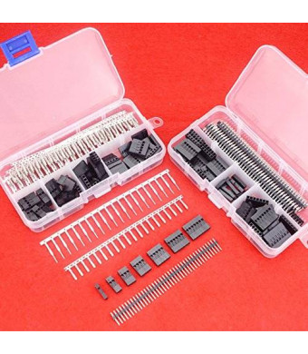 Hilitchi 345 Pcs 40 Pin 2.54mm Pitch Single Row Pin Headers,Dupont Connector Housing Female,Dupont Male/Female Pin Connector Kit